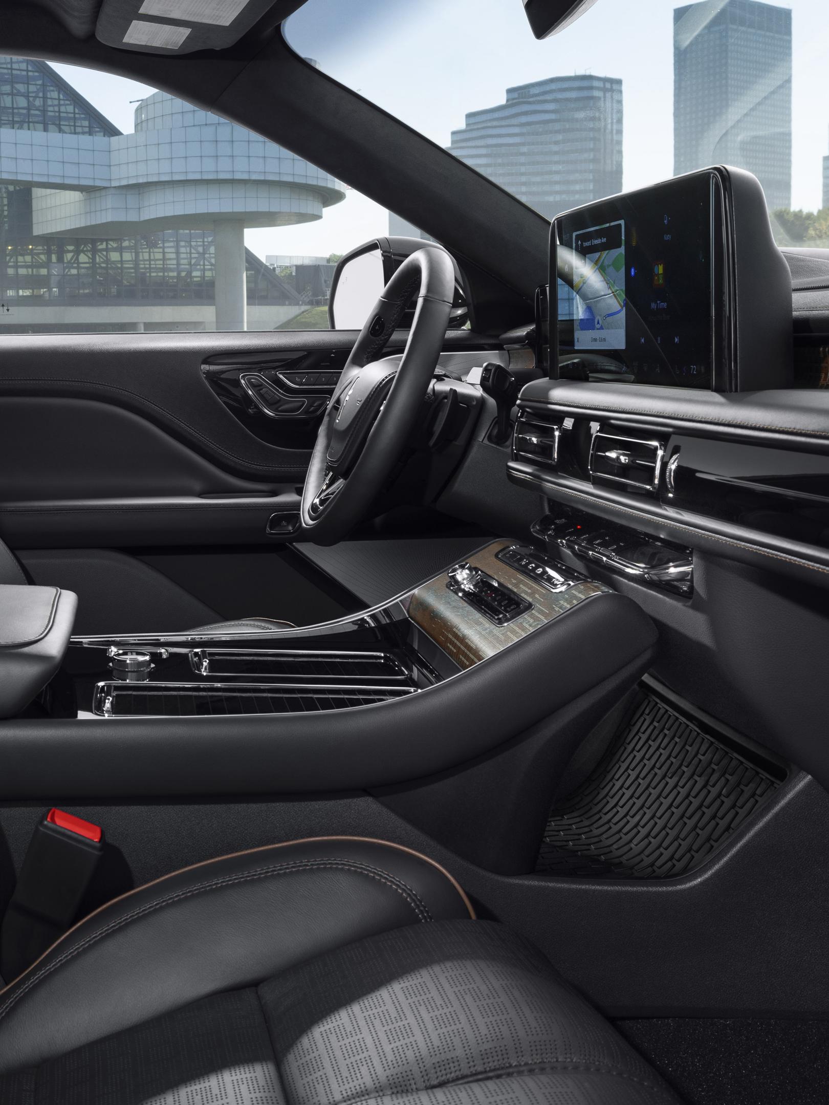 Rich leather details and other fine materials comprise the Lincoln Black Label Invitation interior theme