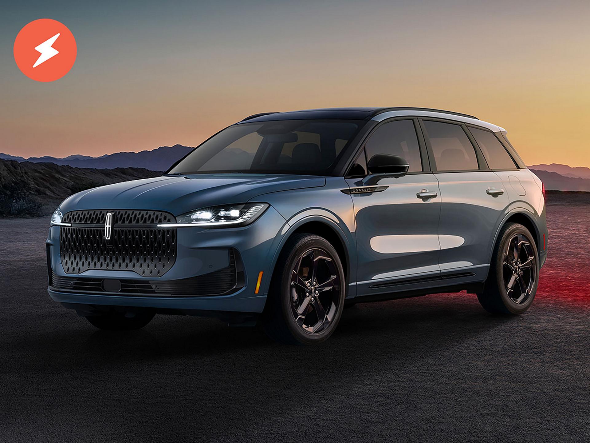 The thoughtfully crafted 2027 Lincoln Corsair® Hybrid parked against a dramatic desert backdrop at twilight