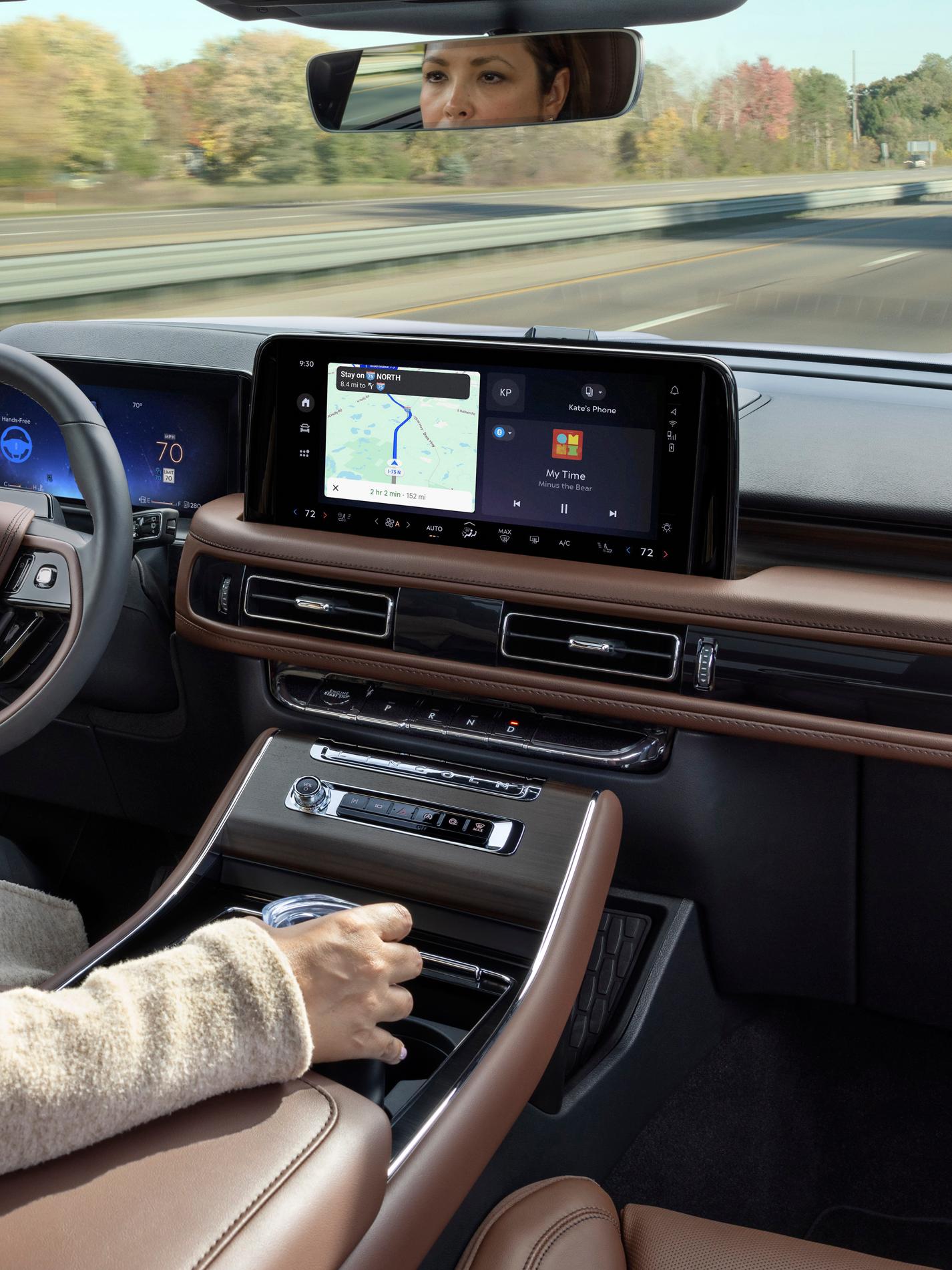 A 2026 Lincoln Aviator® SUV is being driven hands-free on a highway