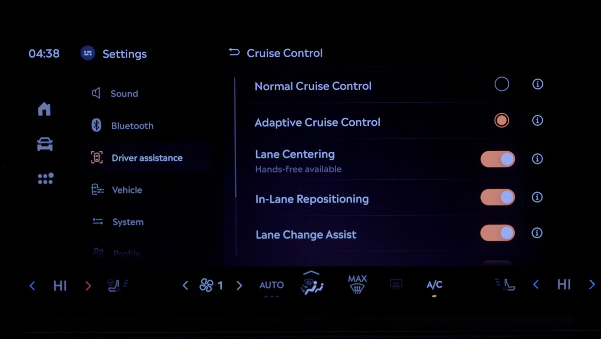 The Adaptive cruise control setting on the touchscreen inside the Lincoln Navigator