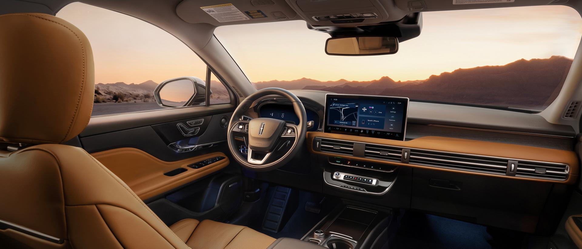 The interior of a 2027 Lincoln Corsair® Hybrid with the Stellar Sun interior color