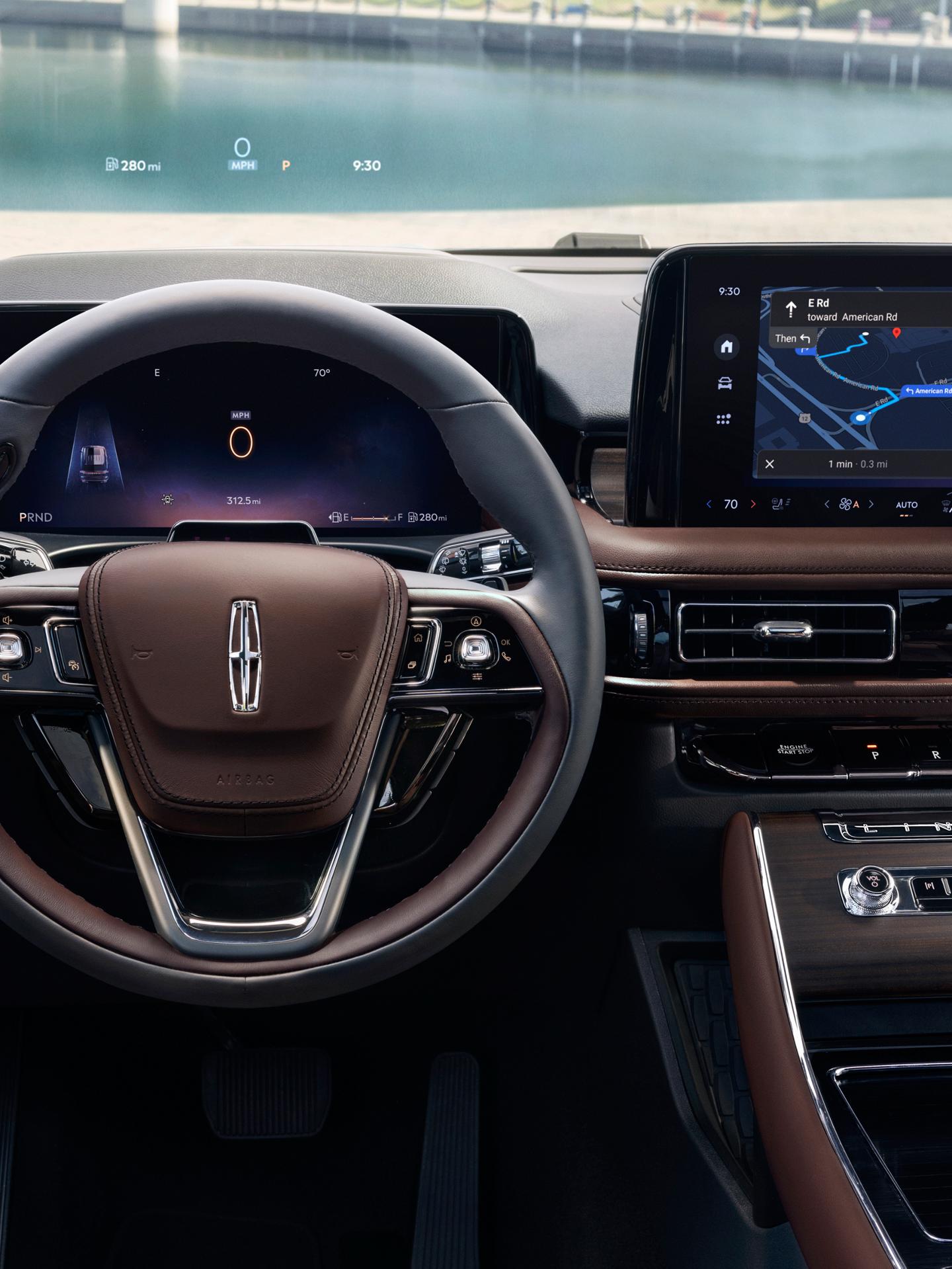 The dashboard of the 2026 Lincoln Aviator® SUV shows Head-Up Display