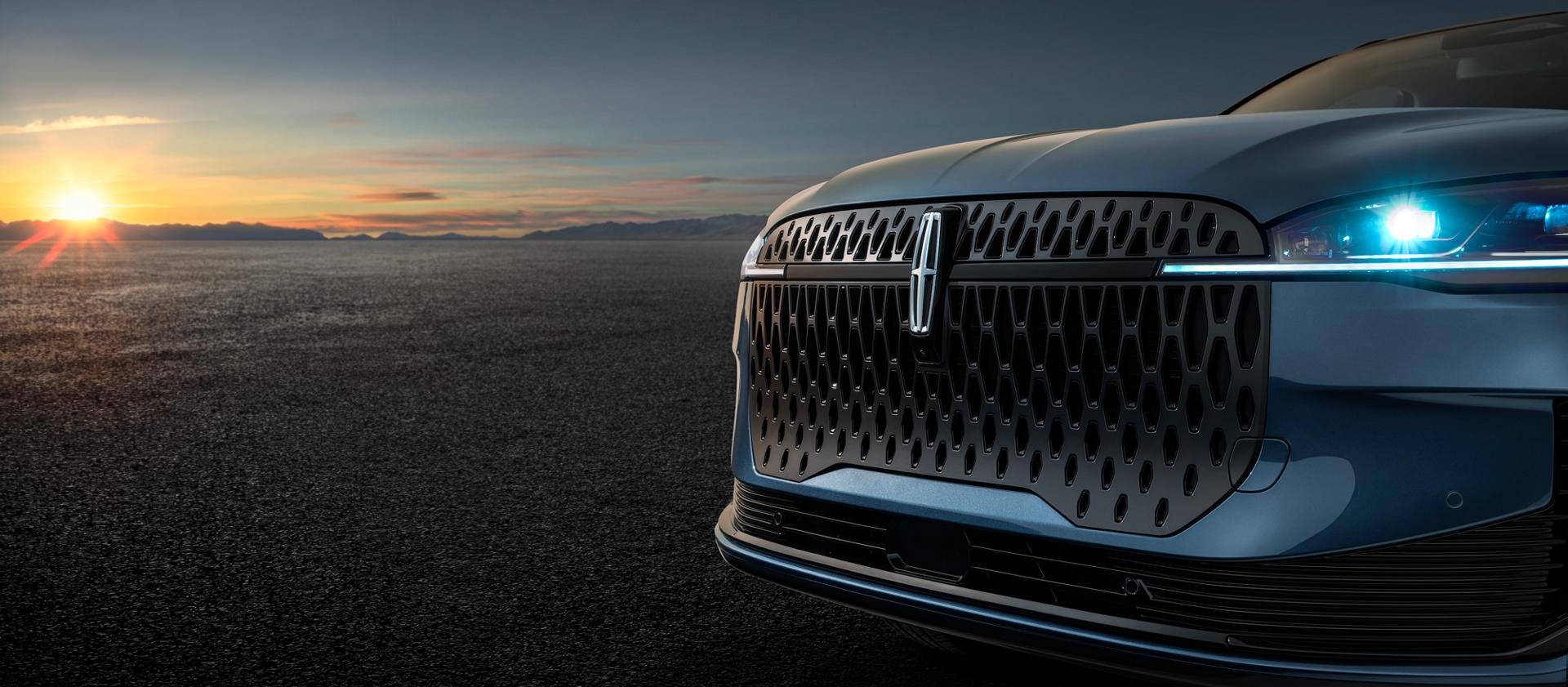 A close-up look at the expressive details on the signature grille of 2027 Lincoln Corsair® Hybrid