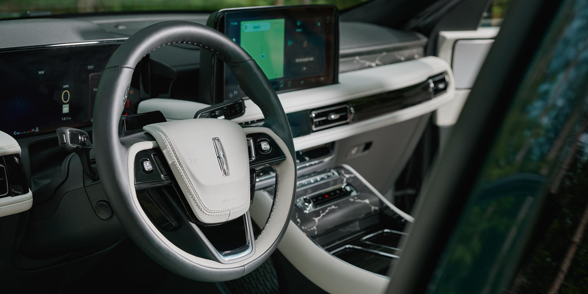 Rich details of a 2027 Lincoln Aviator® Black Label™ model with the Moonbeam interior theme