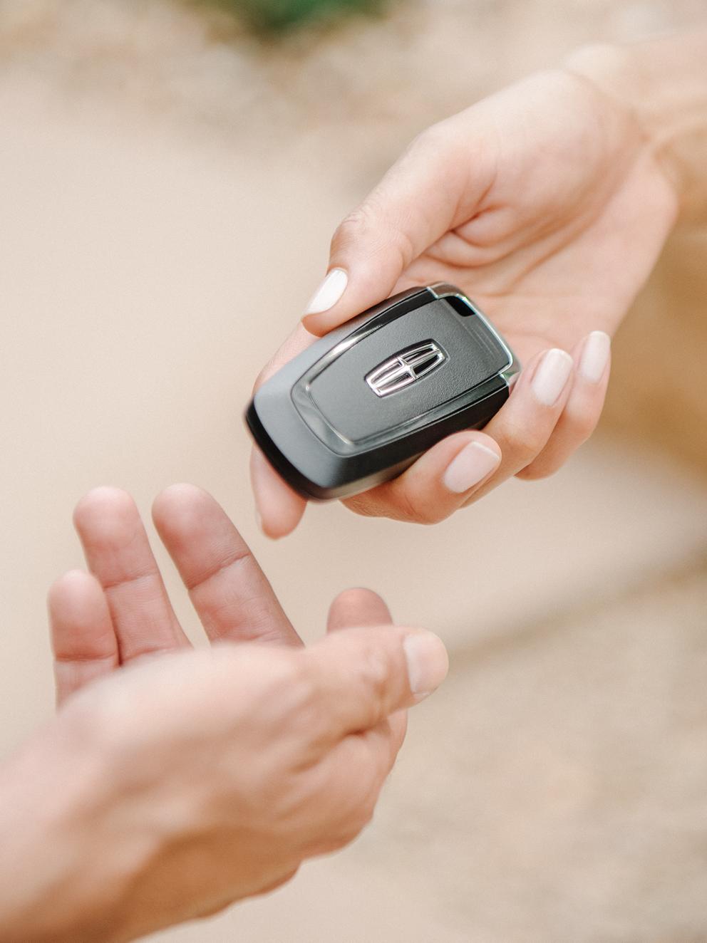 The Key fob for a Lincoln vehicle.