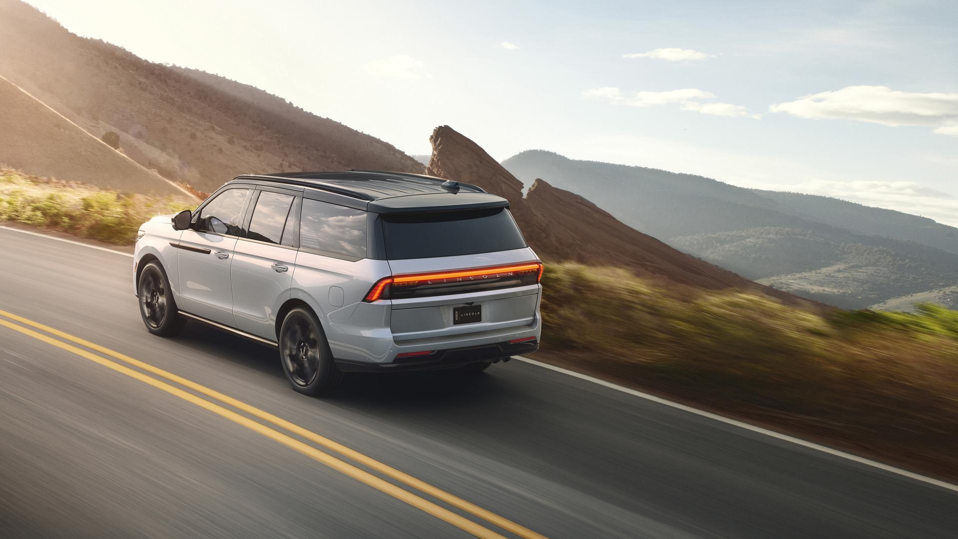 A high rear view of the 2026 Lincoln Black Label Navigator with design elements from the Black Label Special Edition Package