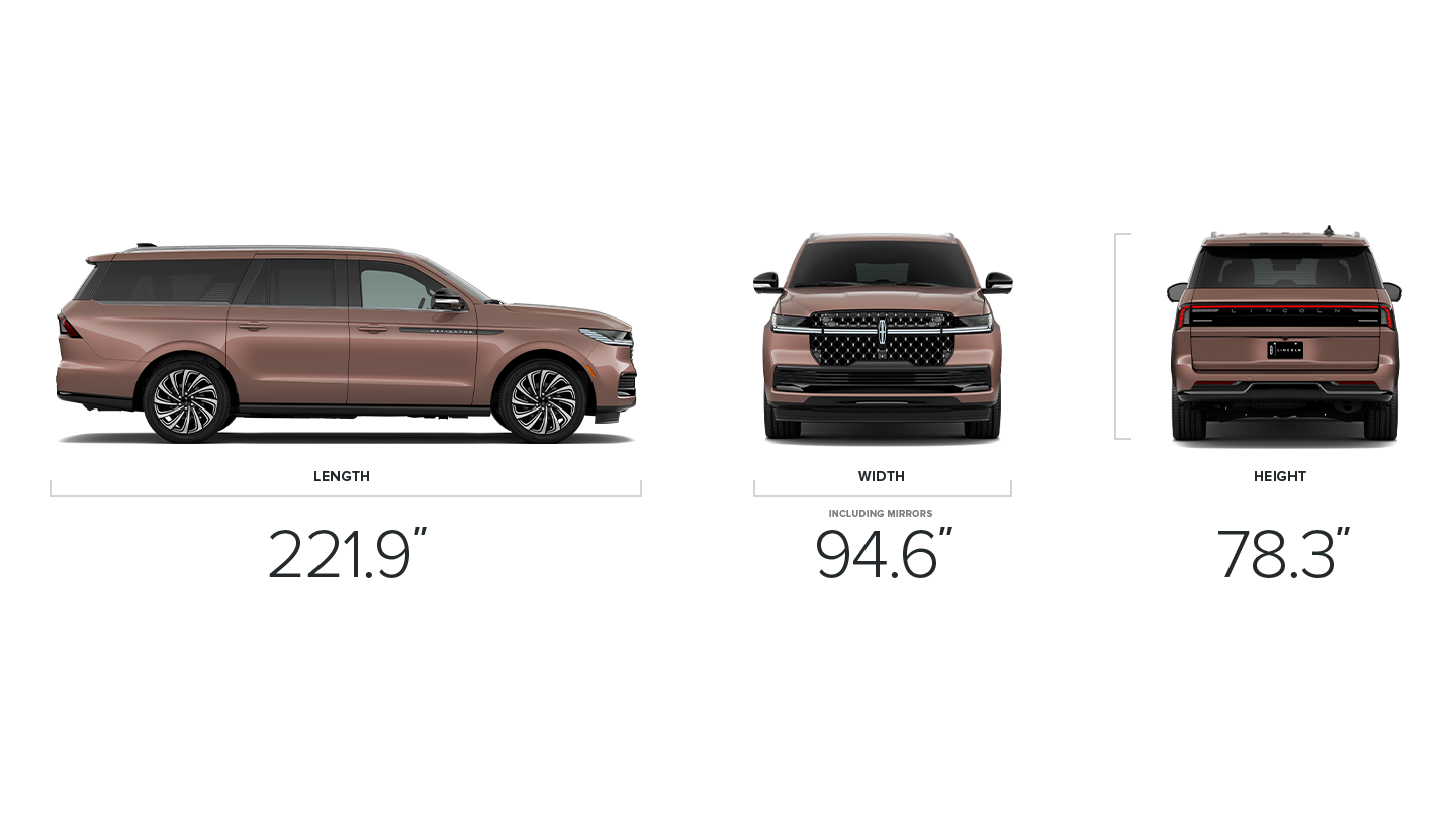 The dimensions of a 2027 Lincoln Navigator® SUV standard wheelbase