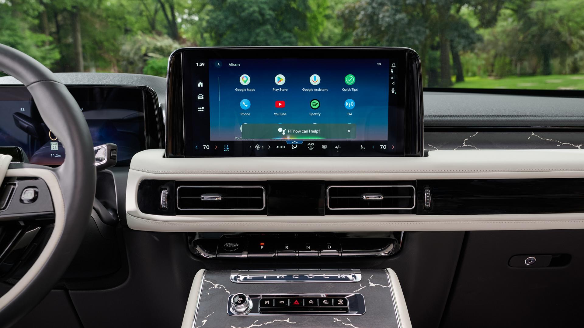 The touchscreen of a 2027 Lincoln Aviator® SUV displays information as part of the Lincoln Digital Experience