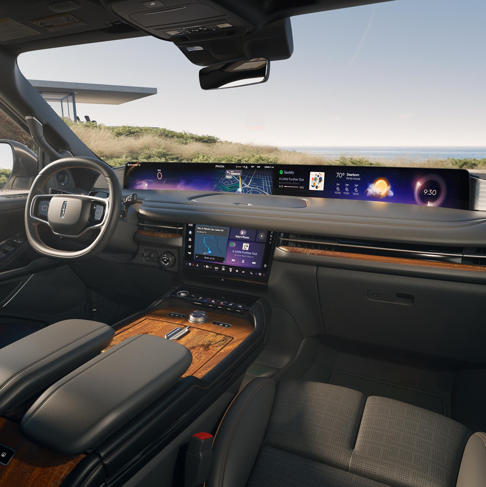 La cabina delantera de una SUV Lincoln Black Label Navigator® 2026 con el tema Invitation