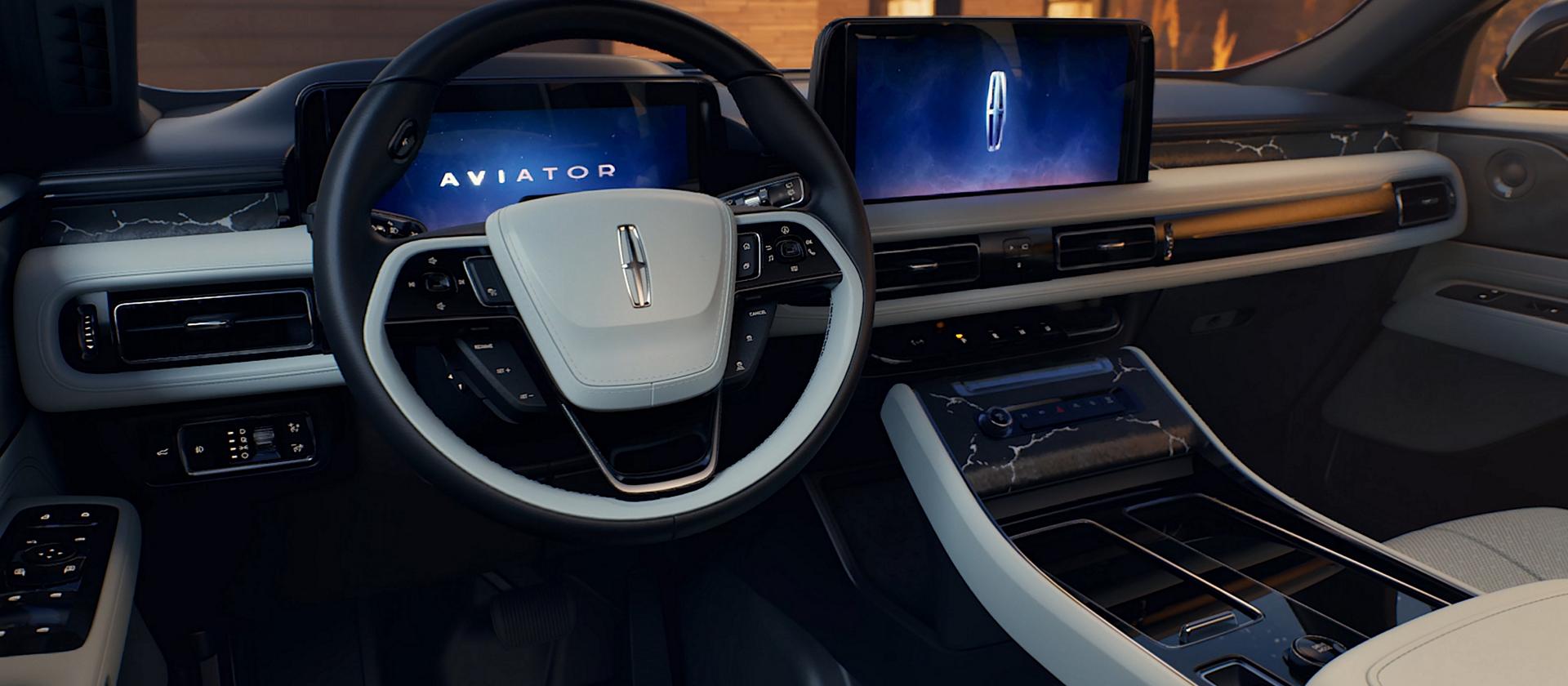 The 2025 Lincoln Black Label™ Aviator® SUV with the light-colored Moonbeam interior theme