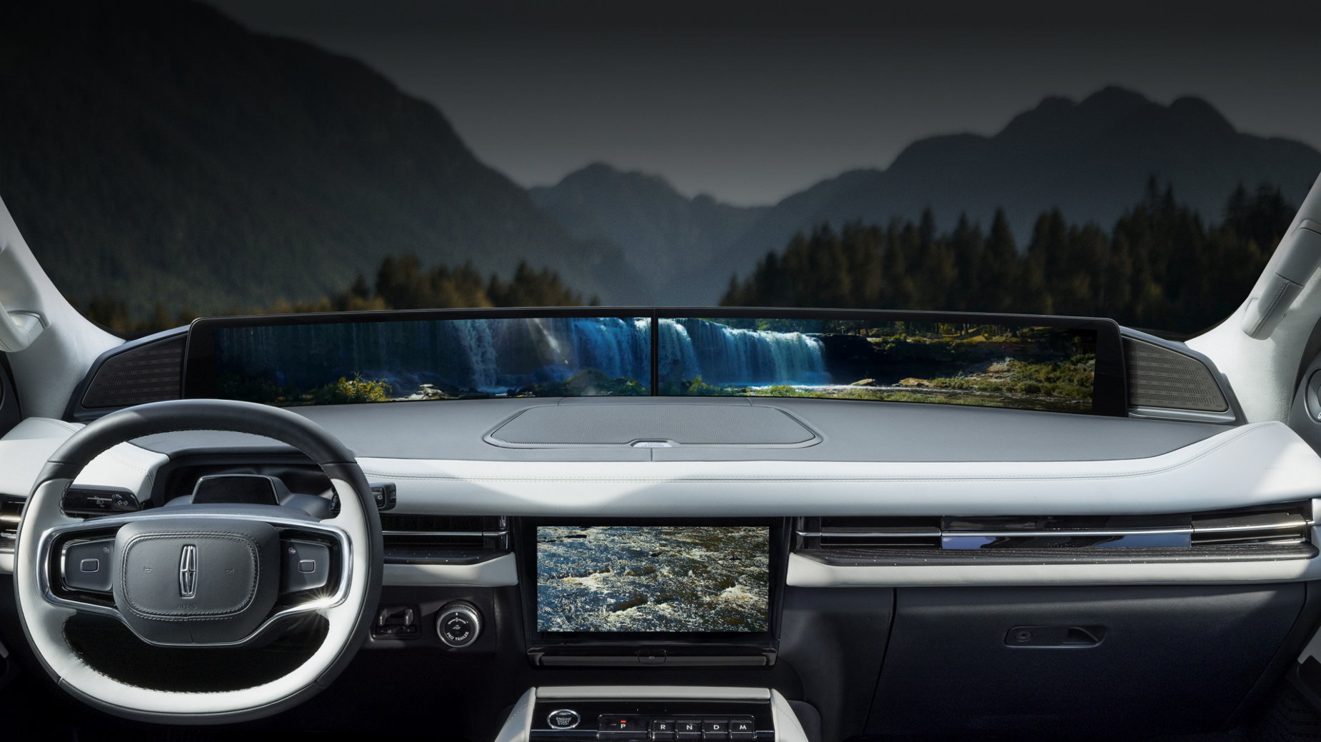 Video preview of the Waterfalls theme showing cascading water on the Panoramic Display.