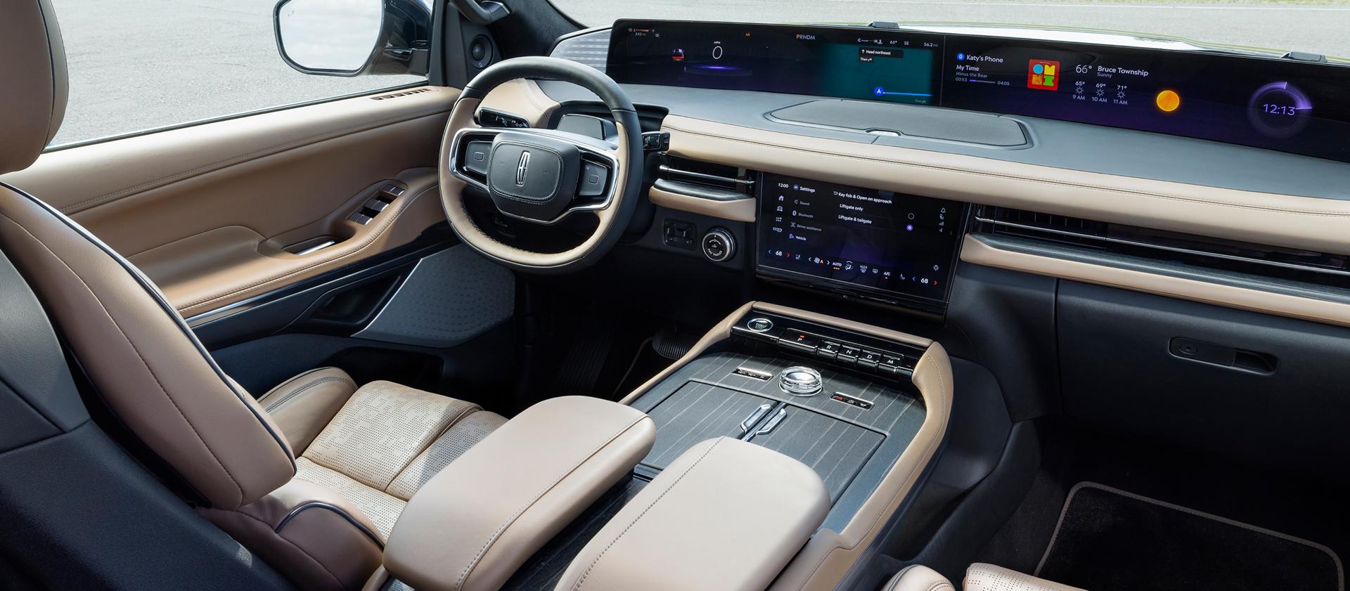 The interior of a 2026 Lincoln Black Label Navigator® SUV with a Lincoln Rejuvenate sequence shown on the panoramic display