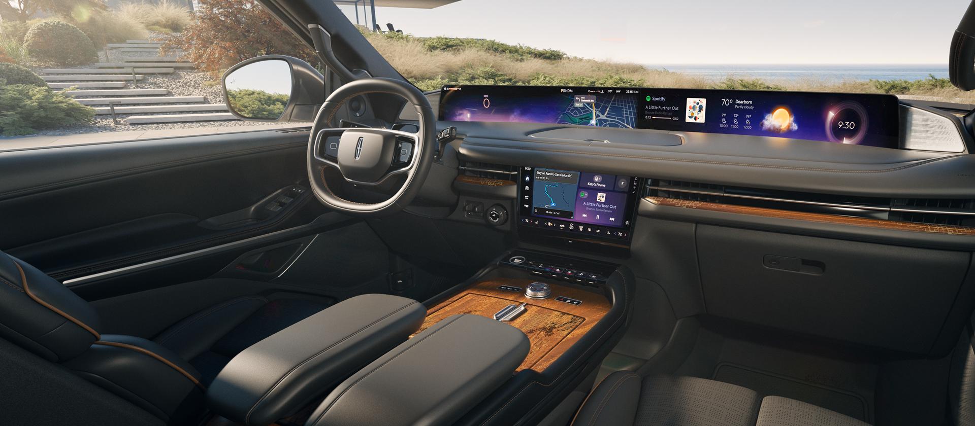 The front cabin of a 2026 Lincoln Black Label Navigator® SUV in the Invitation theme