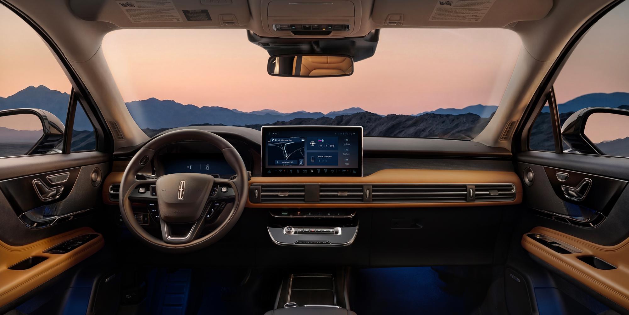 The artfully designed cockpit of a 2027 Lincoln Corsair® Hybrid in the Stellar Sun interior theme