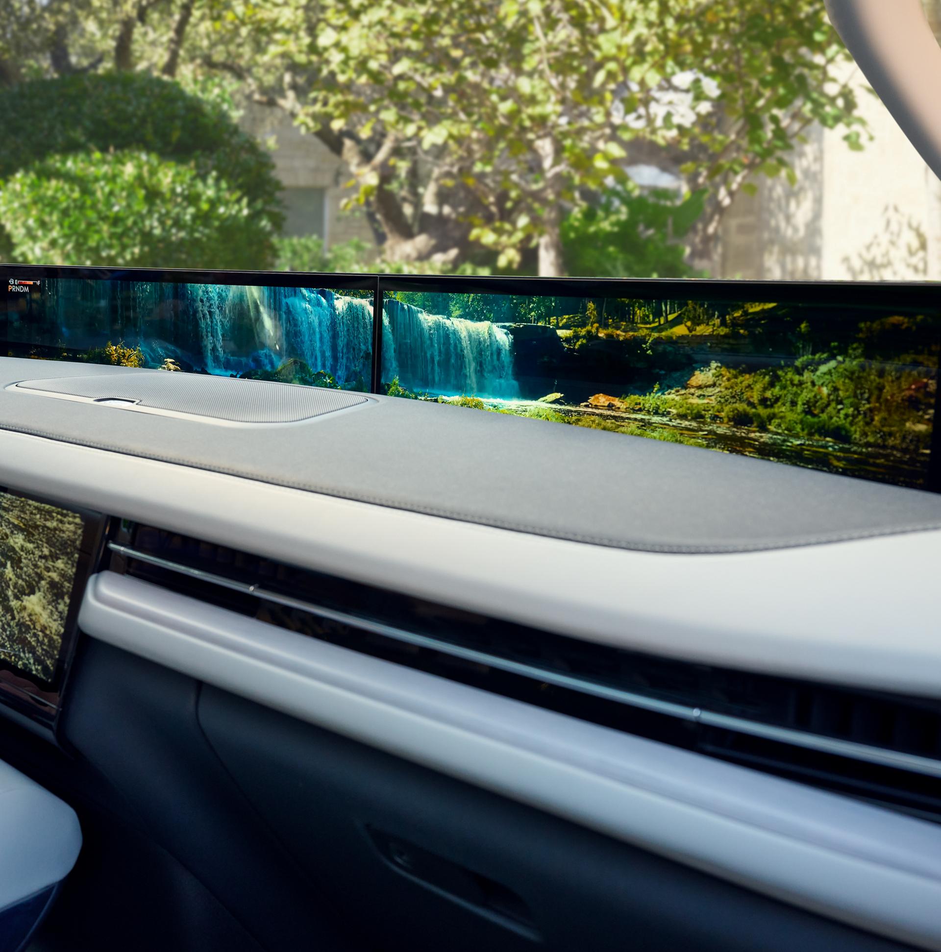 The interior of a 2026 Lincoln Black Label Navigator® SUV with a Lincoln Rejuvenate sequence shown on the panoramic display