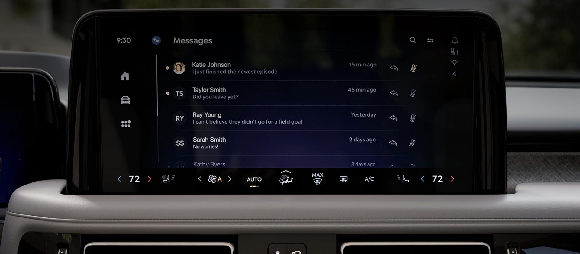 The center touchscreen of a 2026 Lincoln Aviator® SUV displaying text message information
