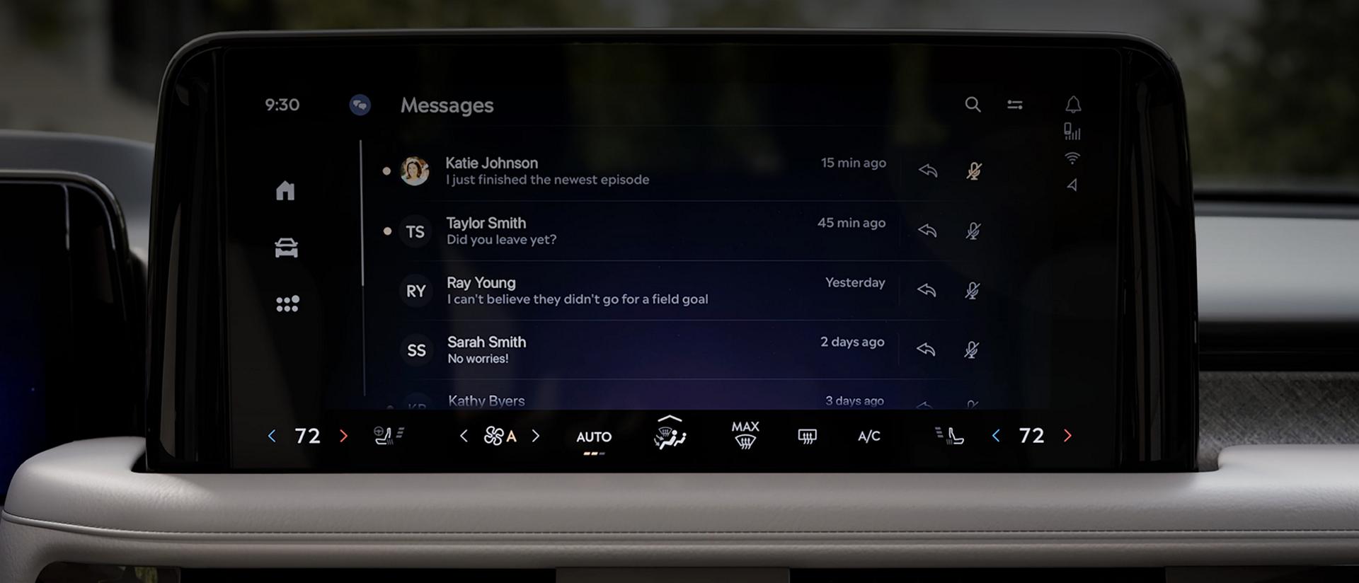 The center touchscreen of a 2026 Lincoln Aviator® SUV displaying text message information