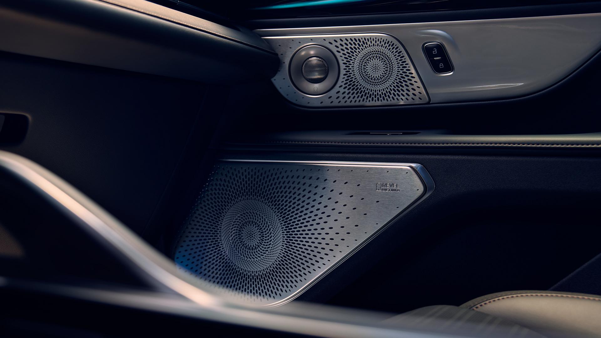 An array of speakers in the front passenger's door of a 2026 Lincoln Nautilus® SUV