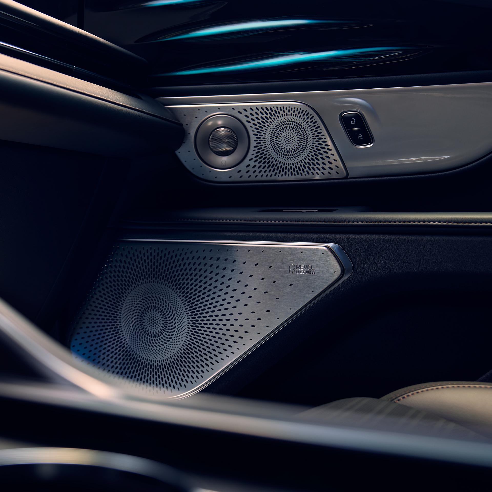 An array of speakers in the front passenger's door of a 2026 Lincoln Nautilus® SUV