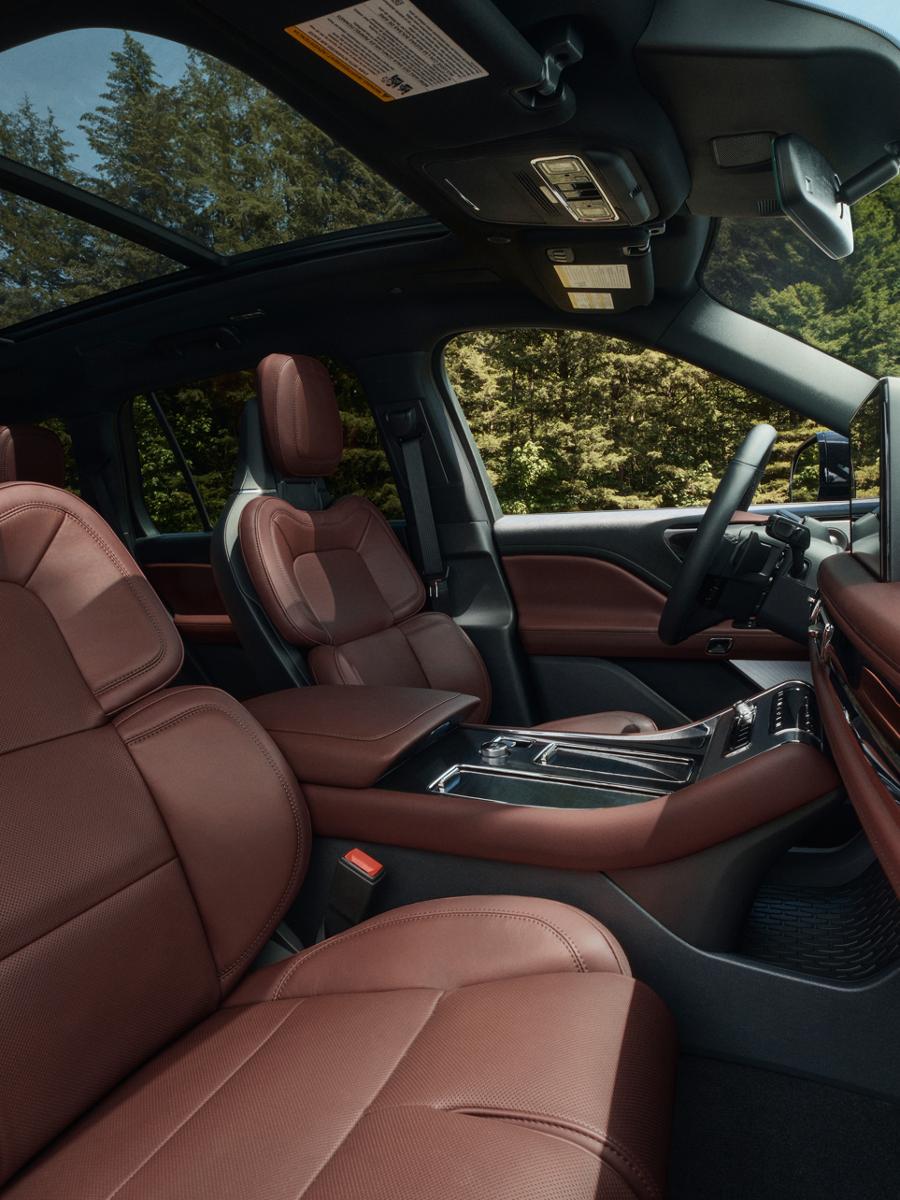 The interior of a 2026 Lincoln Aviator® SUV with available Perfect Position front seats