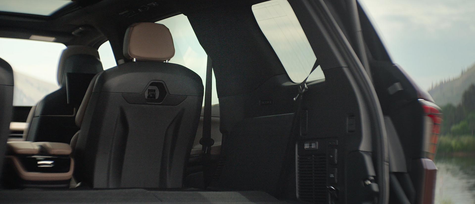 The available 40/20/40 PowerFold® third-row bench seat can fold flat with the simple press of a button