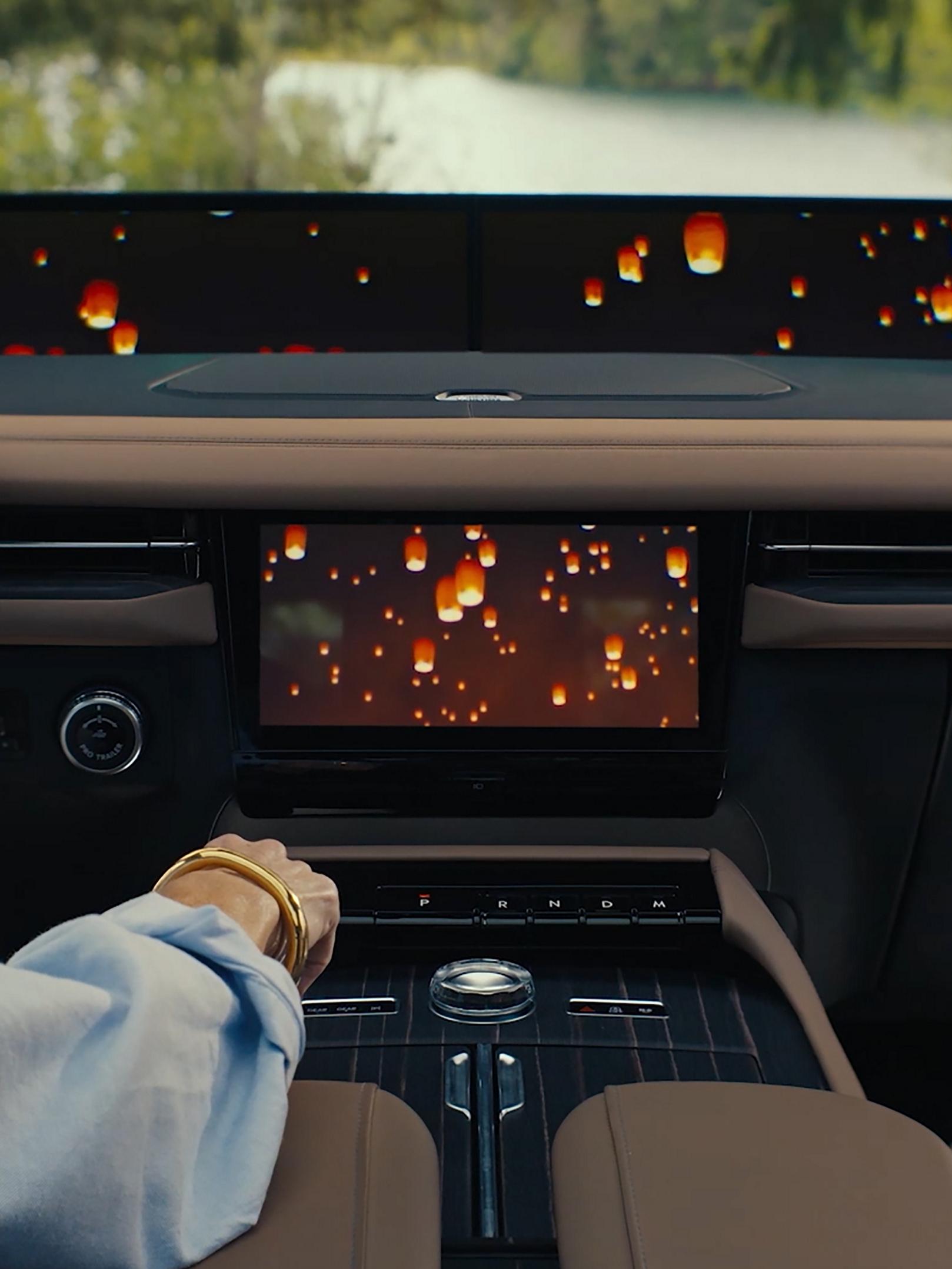 The interior of a 2026 Lincoln Black Label Navigator® SUV with a Lincoln Rejuvenate sequence shown on the panoramic display.